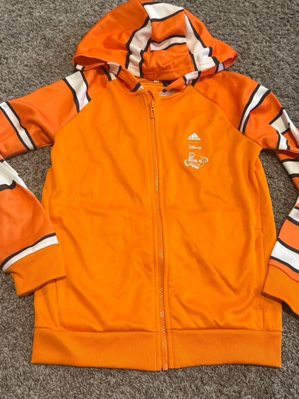Disney X Adidas Kids Orange Hooded Zip Jacket with Nemo Embroidery on Front/Back